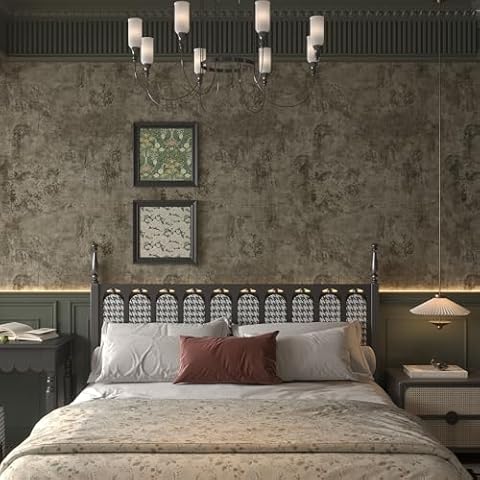 JSEVEM 80CM×4M Light Brown Grey Wallpaper Cover