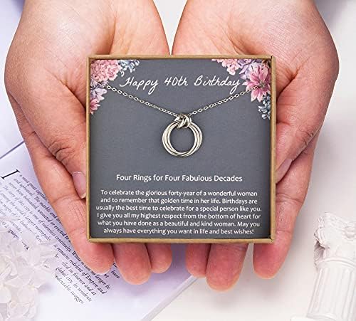 AnalysisyLove 40th Birthday Gifts for Women, Sterling Silver Four Circle Infinity Necklace, for Her, 40 Year Old Birthday Jewellery Friendship Gift Ideas for Wife
