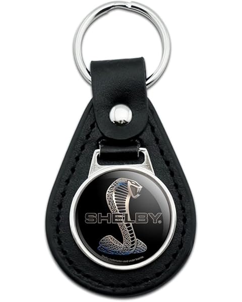 Black Leather Shelby Cobra Logo Keychain