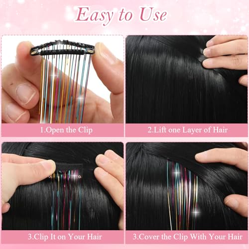 Image of BendJoy 6-Piece glitter Clip-in hair tinsels for women Vibrant Colors | Tangle-Free | Lightweight | Shimmering Strands | Easy to Apply | Party Hair Accessories