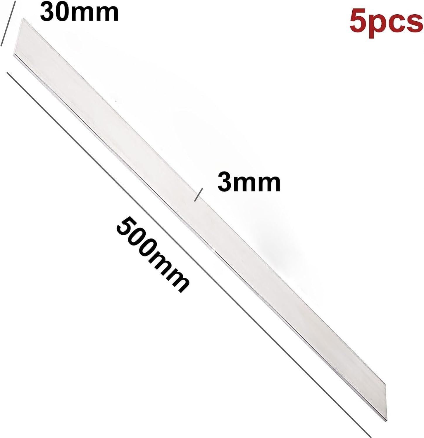 5 szt. 6061 Aluminiowy Pręt Płaski Lity 3 mm Grubości 500 mm Długości Płyta Aluminiowa do Majsterkowania, Przemysłu, Obróbki i Cięcia, 30mm, 30mm
