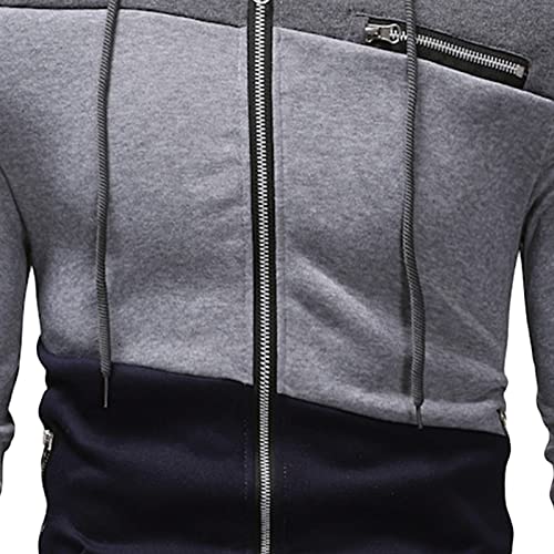 Men'S Lightweight Full-Zip Hooded Loose Fit Color Block Long Sleeve Fashion Drawstring Outdoor Sweatshirt, Gray, Medium3