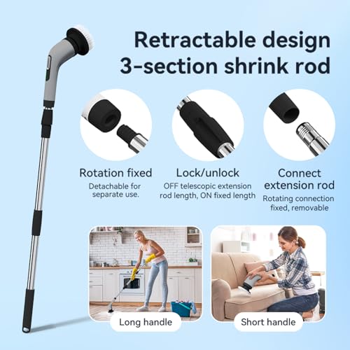 Image of Electric Spin Scrubber,Cordless Cleaning Brsh, Shower Scrubber with 7 Replaceable Brush Heads, Bathroom Scrubber with Detachable Long Handle