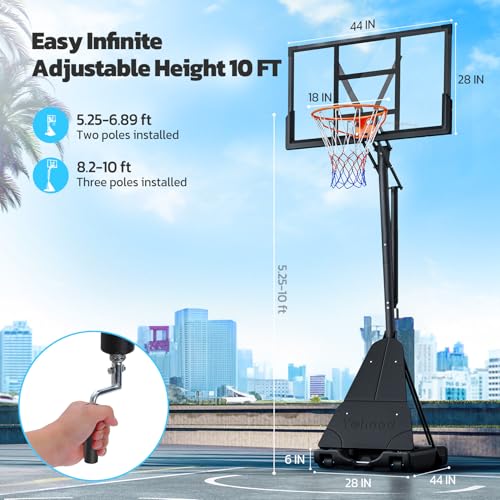 Basketball Hoop Outdoor Portable 44/48 Inch Backboard, 10ft Quickly Adjustable Basketball Goal System with Wheels for Court/Backyard/Driveway2