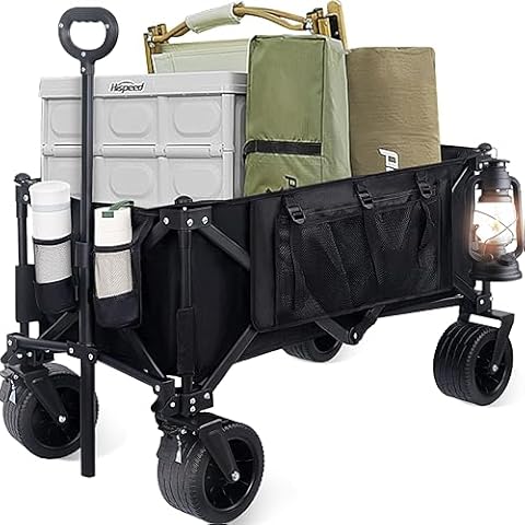 Collapsible Folding Wagon, Beach Wagon Cart Heavy Duty Foldable with Big All-Terrain Beach Wheels for Sand, Collapsible Outdoor/Garden Utility Wagon cart - 220lbs Weight Capacity Cover