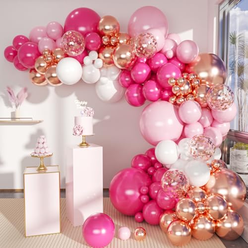 Image of MEBAY Rose Red Pink Champagne Balloon Arch Garland Kit, 146 Pcs Hot Pink Confetti Rose Gold Tender Pink White Balloons for Graduation Birthday Party Baby Shower Wedding Decorations