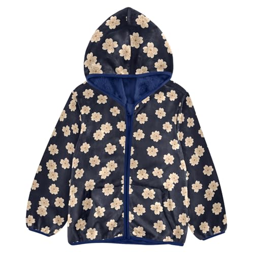 CHIFIGNO Beige Flowers Navy Blue Kids Zip up Jacket Light Soft Fleece Outerwear Jackets 3T - Main Image