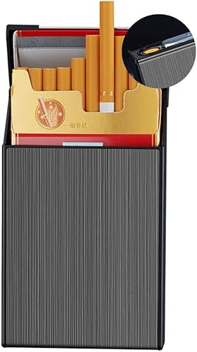 Caja de cigarrillos con encendedor de cigarrillos, portátil, 20 unidades, 100 cigarrillos delgados, encendedores USB, 2 en 1, recargable, sin llama,