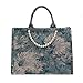 MOMEITU Fashion luxury tote bag cotton linen one shoulder large capacity jacquard embroidery retro Oil Painting handbag (With pearls,Large)