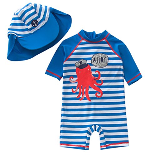 TAIYCYXGAN Baby Boys One Piece Bathing Suit Toddlers Swimsuit Swimwear with Hat Rash Guard Surfing Suit UPF 50+ Blue 18-24M