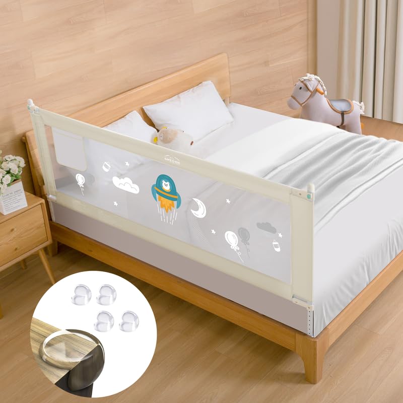 SAFE-O-KID (Pack of 1 Baby Bed Rail with 1-Year Warranty 6 Feet/182 Cms, Baby Safety Bed Railing for Secure Sleep, Bed Guard for Babies, Beige