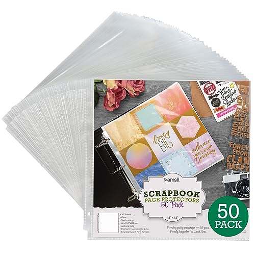 Samsill Scrapbook Refill Pages 12x12 Inch, 50 Pack, Fits 3 Ring Scrapbook Binders and 12x12 Photo Albums, Top-Loading, Heavy-Duty, Holds 2 Pages, Super Clear by Samsill - Used condition - US$12.91