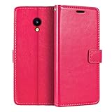 Shantime Lederhülle Kompatibel mit Meizu M5C, Business Design Magnetische Klapphülle, 3 Kartenfächer, Foto & Geheimfach(Rosenrot)