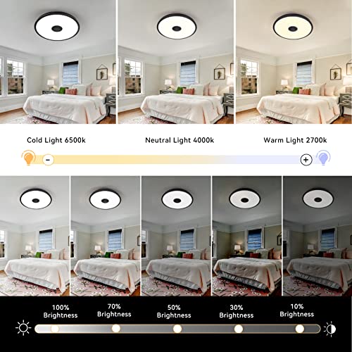 Asall Black Waterproof Ceiling Light Led Music Ceiling Lamp,With Bluetooth Speaker,11Inch 18W, 2700K-6500K Dimmable Rgb Color Changing Light With Remote Control,Suitable For Bathroom,Shower,Bedroom #TOP3