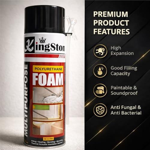 Image of Kingston DIY PU Foam Sealant Spray White 450 ml- Multipurpose Wall Gap Filling, Crack & Hole Repair, Insulation, Sealing Expandable Waterproof Foam Spray for Doors, Windows, PVC Pipe & AC Ducts (1 Pc)