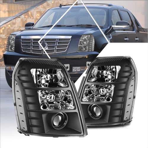 2Pcs HID Projector Headlights Assembly Compatible with 07-14 Cadillac Escalade ESV EXT Black Housing Clear Corner