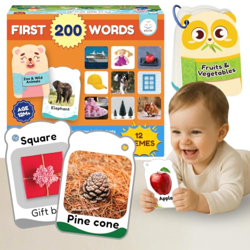 First 200 Thick Toddler Flash Cards, 1 2 3 4 Year Old,Easy to Carry, Letter, Number, Color, Animal, Baby Flash Cards Activities, Montessori Toys for Toddlers and Preschool, Toddler Learning Cards
