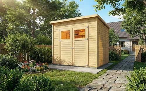Alpholz Gerätehaus Mollie 251x199 cm Fichtenholz 14 mm Wandstärke Pultdach Holzhaus mit Montagematerial