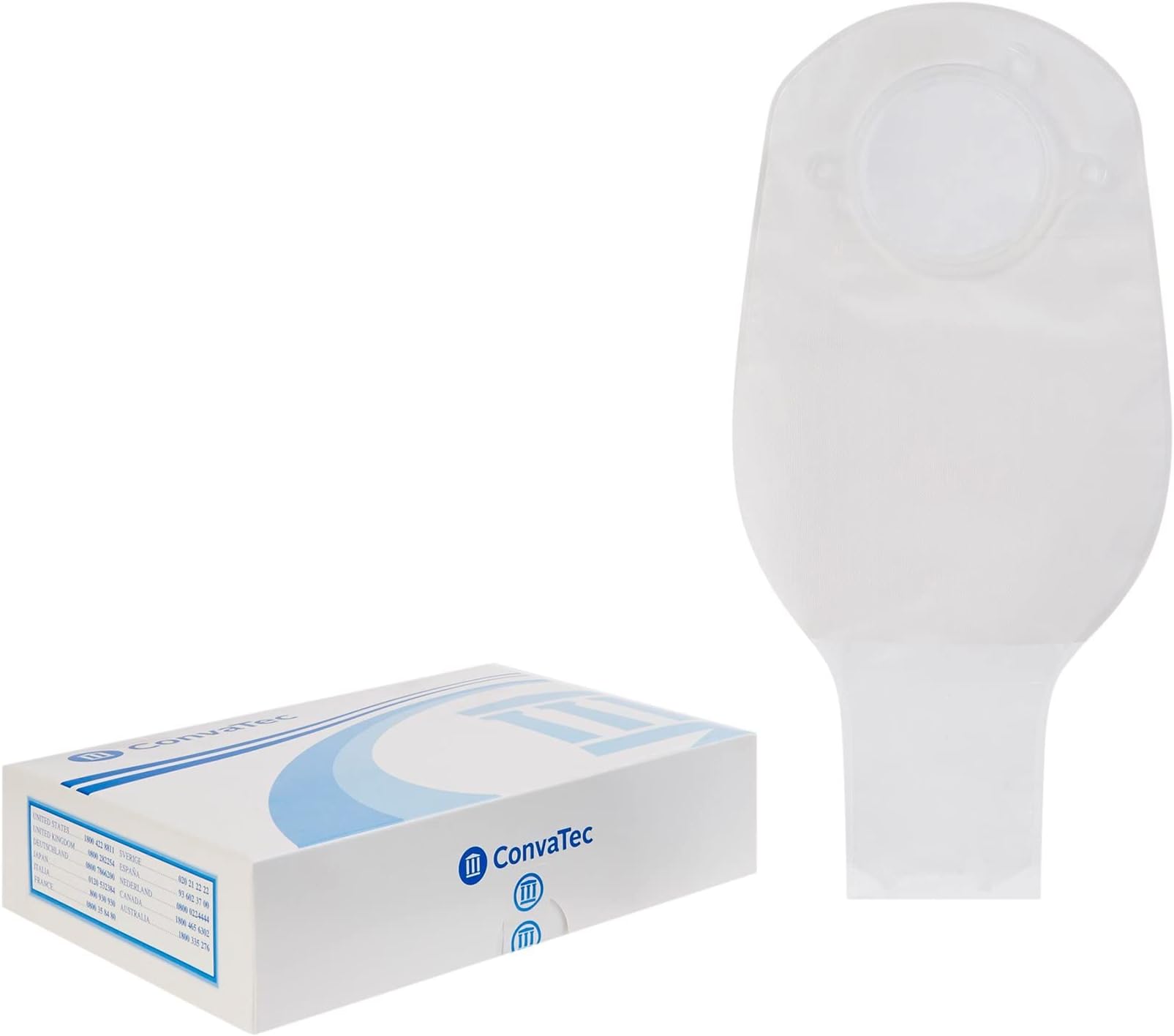 401513 SUR-FIT Natura Two-Piece Drainable 12" Pouch with 1-Sided Comfort Panel and Tail Clip, Transparent, 57mm (2 1/4") Flange, 10/BX