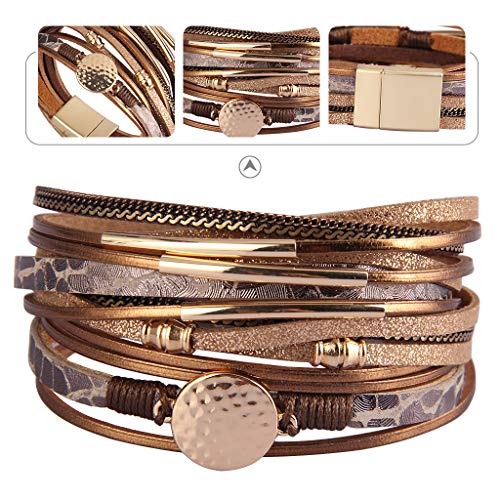 AZORA Leather Wrap Bracelets for Women Goldplated Metal Crescent Cuff Bracelet with Magnetic Buckle Casual Bohemian Wrist Bangle Jewelry Gift for Ladies Sister Mum2