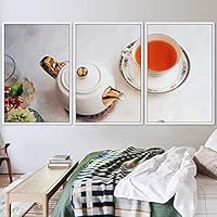 3 Piece Framed Canvas Wall Art Cup of Tea Canvas Prints Home Artwork Decoration for Living Room,Bedroom - 16