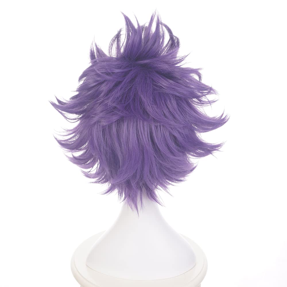 Purple Short Cosplay Wig Men Anime Heat Resistant Synthetic Costume Hairs Perfect for Halloween Christmas Cmic Con Family Party Replacement Wigs - Image 4