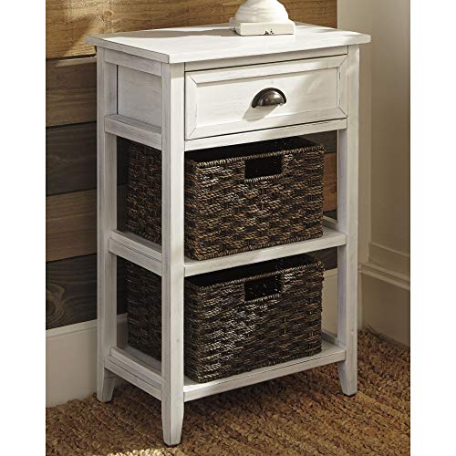 Signature Design By Ashley Oslember Modern Farmhouse Accent End Table With 2 Removable Baskets, White #TOP2