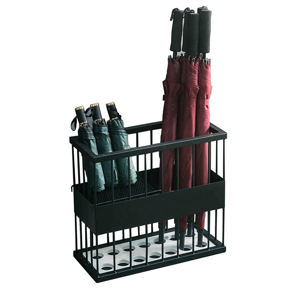 Seau de rangement pour parapluie d'entrée en métal noir grande capacité