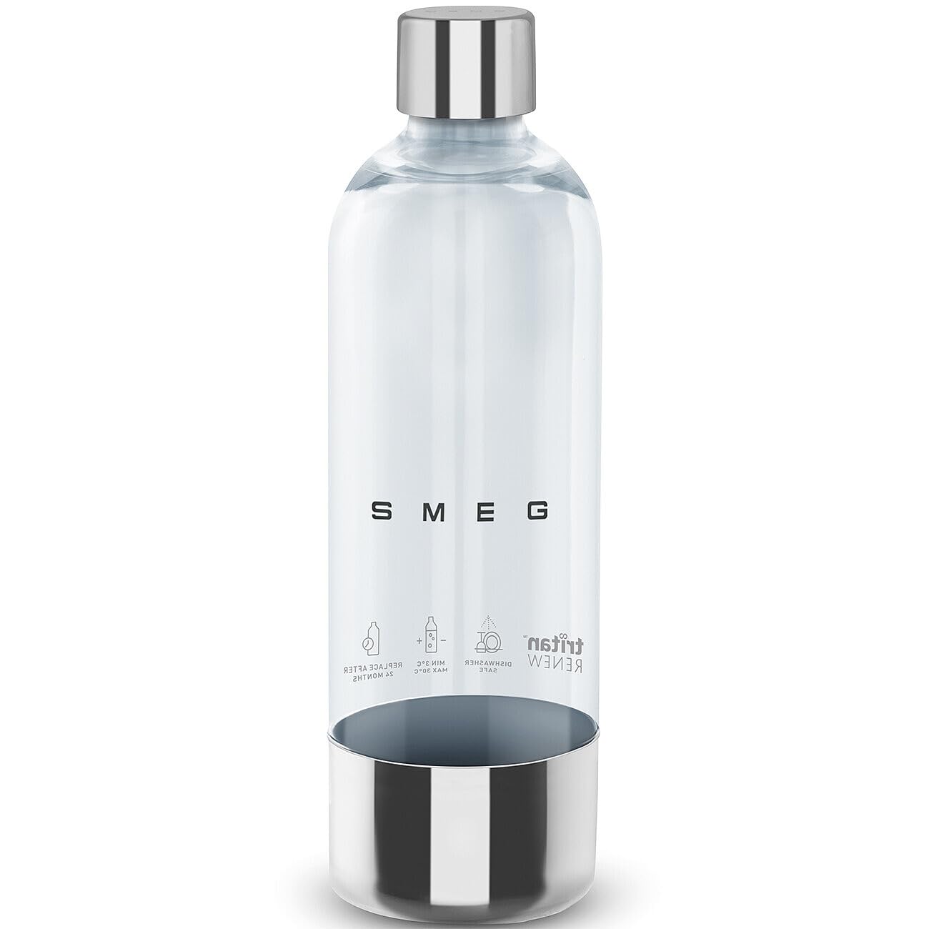 Smeg, Bottiglia per Gasatore d'Acqua SKB01, 800 ml, Compatibile con Soda Maker SKC01, in Plastica Tritan™ Renew e Acciaio Inox, 280x83x83 mm