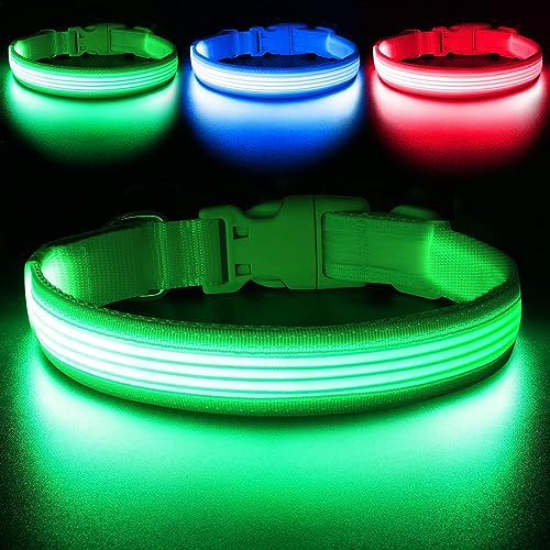 YFbrite Light up Dog Collar, USB Rechargeable LED Pet Collar, Flashing Night Visibility Neckwear