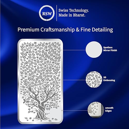 Image of RSW 999 Purity Silver Bar with BIS Hallmark - Available in 10gm, 20gm, 50gm, 100gm, 250gm, 500gm, 1kg | Precious Banyan Tree Design Fine Silver Coin