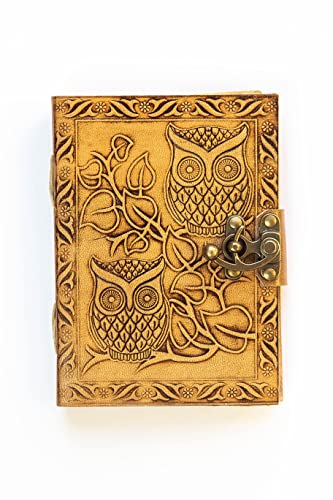 Journal vintage en cuir avec motif hibou en relief - 220 pages - Fait à la main - 17,8 x 12,7 cm - Carnet de croquis en cuir fait à la main Cover
