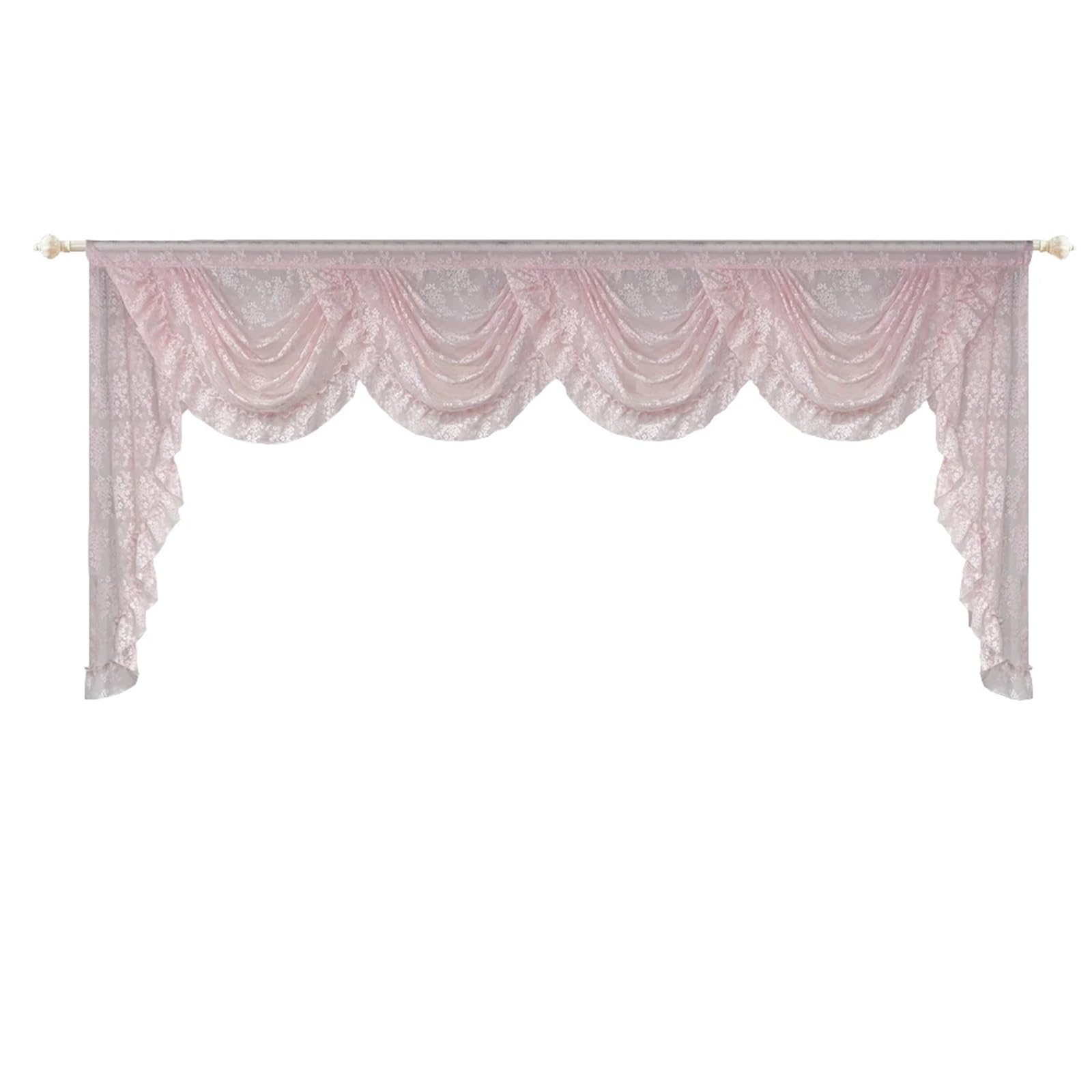 MFESFCS Swags For Windows 1PC Pink Flower Ripple Curtain Head For Living Room Sheer Lace Valance Princess Bedroom Home Decoration(1PC W250cm-4swags)
