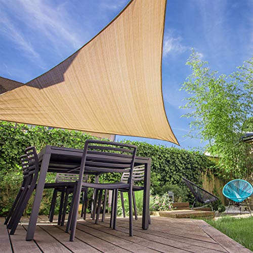HAIKUS Toldo Vela Triangular 3x3x3 m, Vela de Sombra Triángula HDPE, Transpirable, Resistente y 95% Protección Rayos UV para Exterior, Jardín, Terrazas (Arena)