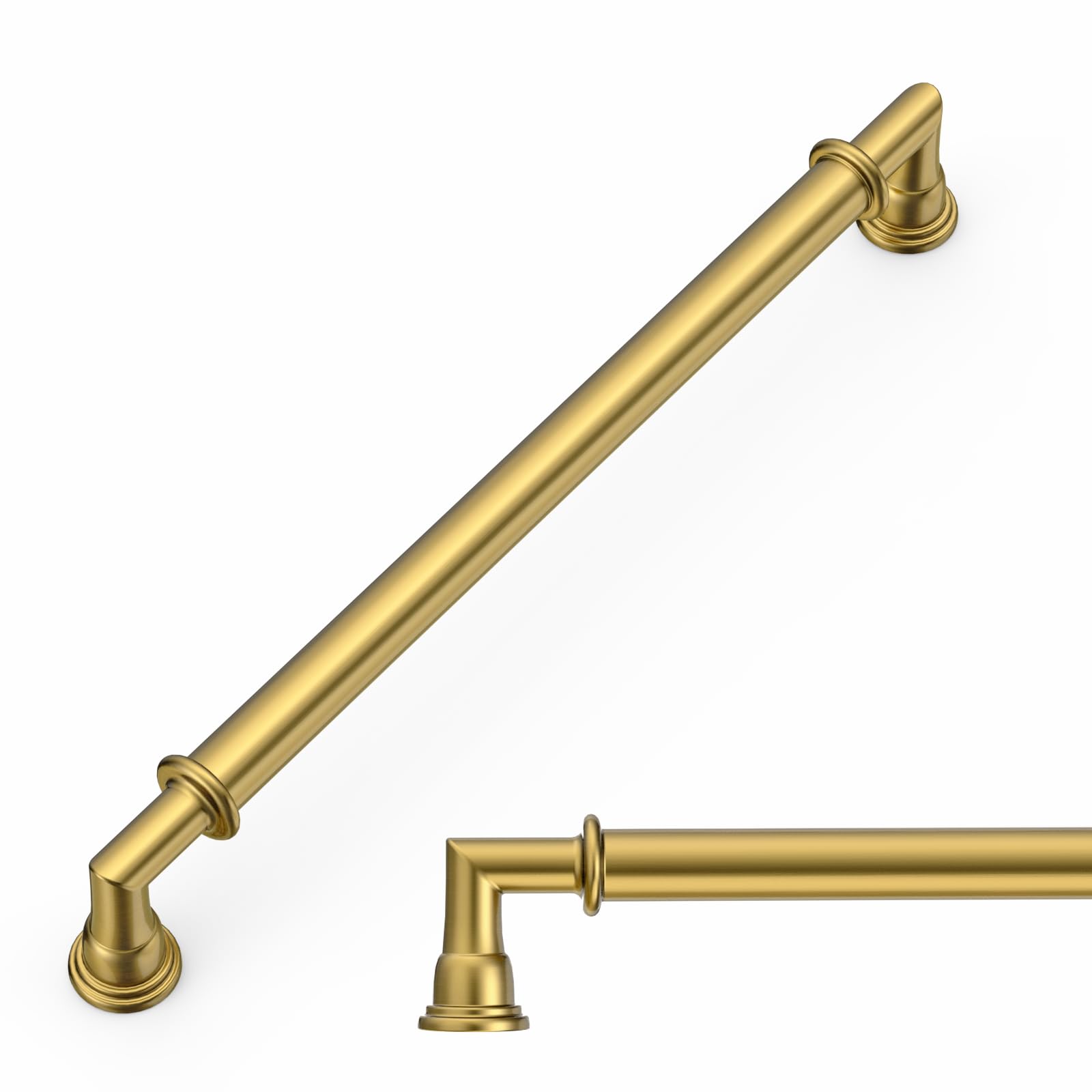 Amerdeco 10 Pack Brushed Moderne Brass Cabinet Pulls 7.5 Inch(192mm) Hole Center Heavy Duty Solid Kitchen Cabinet Handles Drawer Pulls