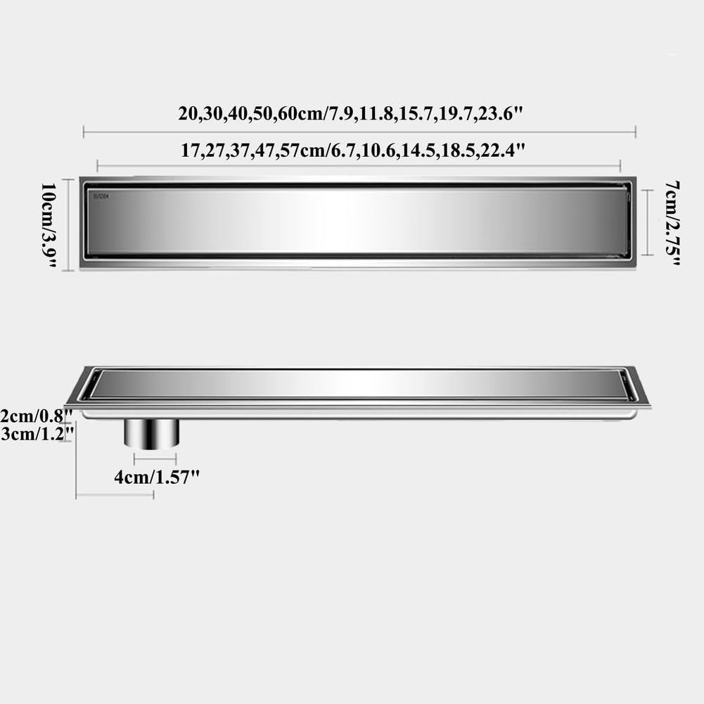 Rejilla Desague Ducha,Canaleta De Ducha Uso Positivo Y Negativo Suelo Porcelánico,Acero Inoxidable Desagüe De Suelo Invisible para Reforma Baño,Plata,10 * 60cm