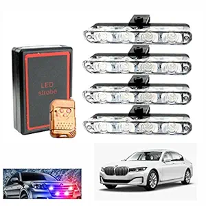 Miwings 4x4 LED Red & Blue Police Strobe Flash Light with Wireless Remote Control Emergency Warning Multi Flashing Waterproof 12V For BMW 7 Series