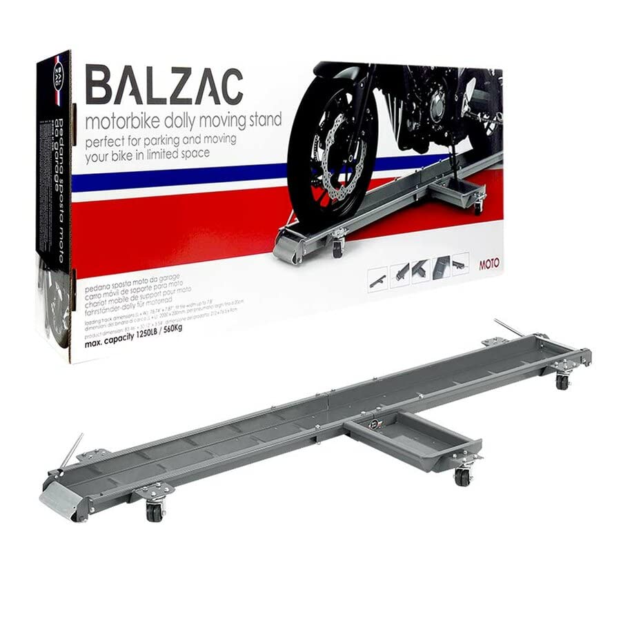 BALZAC Carrello sposta moto Carico massimo 560 Kg | Compatibile con pneumatici fino a 20 cm di larghezza | Regolabile | Manovra Moto Facile