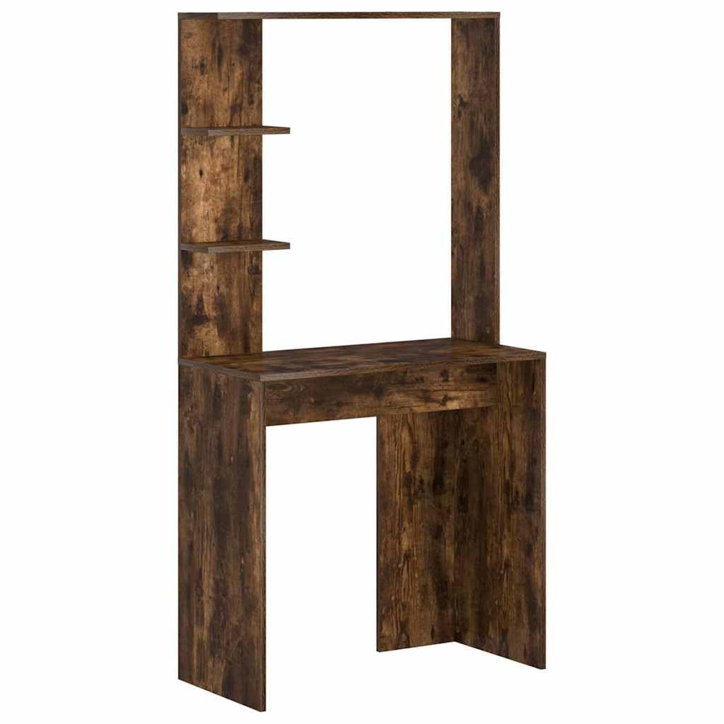 Schreibtisch mit Regal Geräucherte Eiche Holzwerkstoff 78,5 x 37 x 154,5 cm Homeoffice Arbeitsplatz mit Stauraum für Laptop PC und Büroorganisation