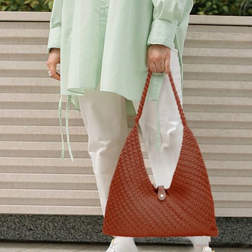 Image of ACRNIGHEET Crochet Beach Bag Crochet Kit for Beginners Caramel Tote Bag Knitting Kit with Yarn and Hook DIY Craft Kits Gift for Adults with Video Guide Tutorial Crochet Starter Kit