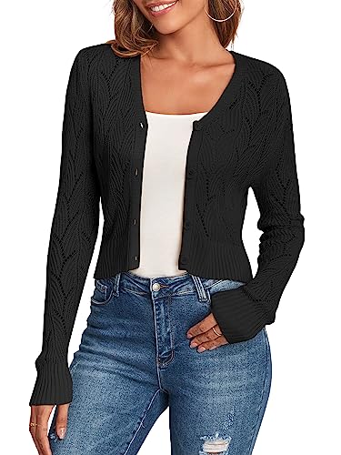 ZAFUL Women's Oversized Cardigans Sweaters Striped Textured V Neck Long Sleeve Button Down Knit Winter Sweater Top