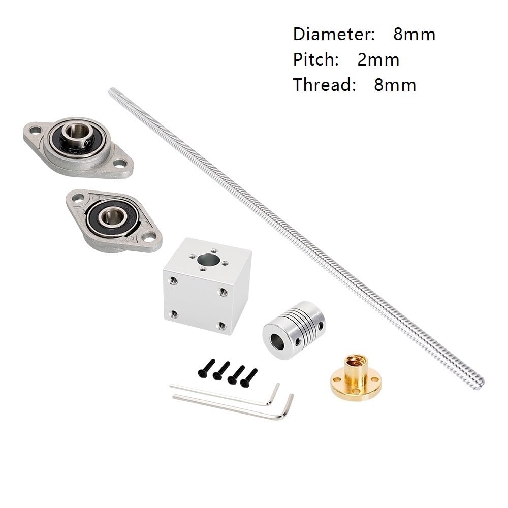 Kit tornillos trapezoidales T8 for máquinas CNC rosca 2 mm con soporte KFL