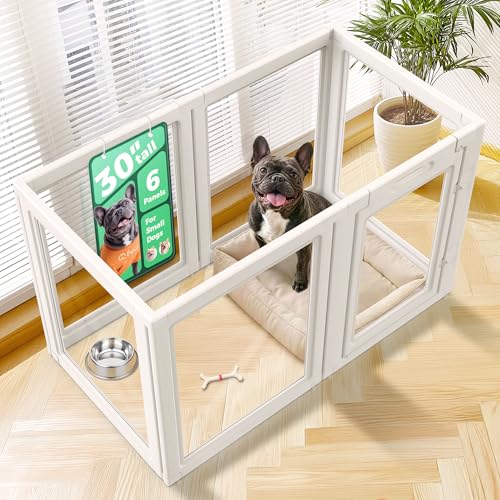 Image of FXW AuraSpace Acrylic Indoor Dog Playpen for Small and Medium Dogs, 30 Inch, 6 Panels, White