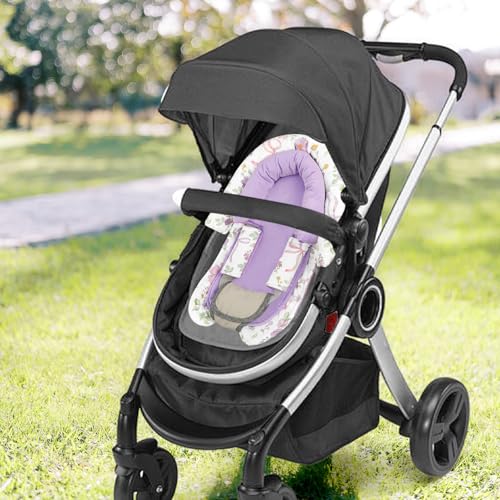 Image of SWESEN Infant Car Seat Insert & Strap Covers, Car Seat Head Support for Baby Girls, 2 in 1 Soft Plush Car Seat Insert for Newborns, for Infants Aged 0-12, Purple Bow
