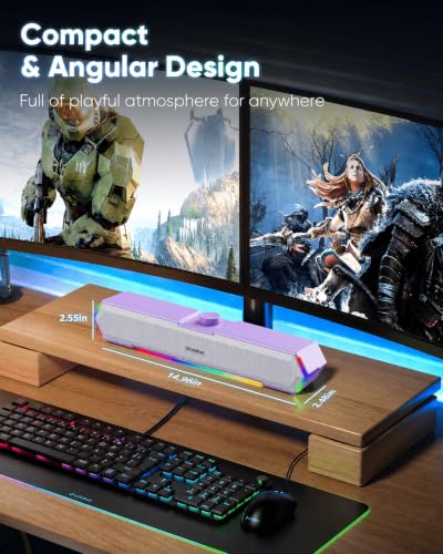 Image of LENRUE G11 Computer Speakers for Desktop, Touch Lights PC Speakers with Surge Clear Sound, USB C /USB Powered, AUX Audio for Computer Desktop PC Laptop Desk (Purple)