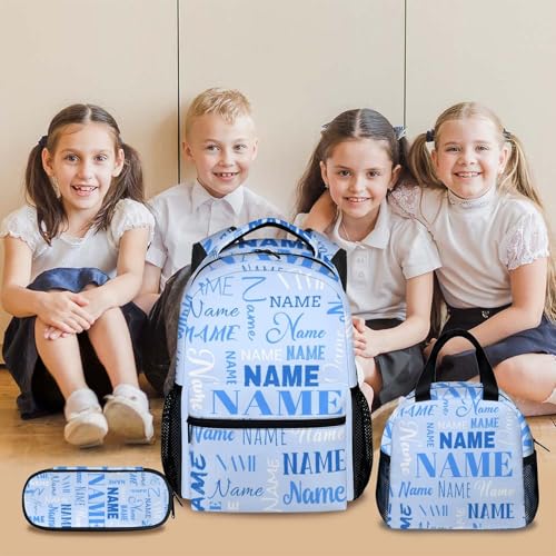 3PCS Backpack with Lunch Bag Pencil Case for Kids Boys Girls - Personalized Name Backpacks for School - Custom 17" Large Capacity Blue Bookbag for Preschool Elementary Middle2