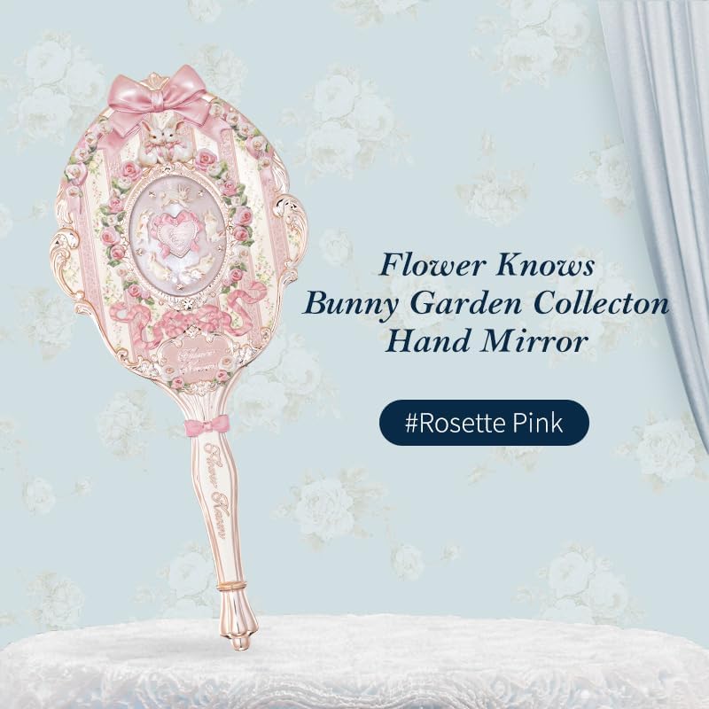 Flower Knows Bunny Garden Collection Hand Mirror,Vintage Portable Handheld Mirror,Fancy & Pretty Princess Mirror with Long Handle,Gift for Girls(Rosette Pink) - Image 3