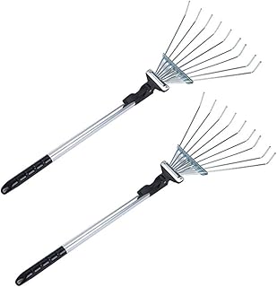 Cabilock 2Pcs Dobrável Jardim Ancinho Da Folha Folhas Rack Pesados Telescópica Ajustável Canteiros de Flores Grama Weed Folhas de Limpeza Ancinho Ancinho para Jardim Quintal Gramado