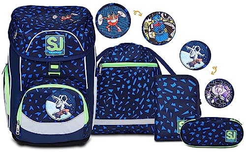 Sj Gang Set Scuola Updown Box - Shifty Spots - Zaino Scuola Multiscomparto Ergonomico + Astuccio Totalmente Accessoriato + Portapenne Scuola Con Organ