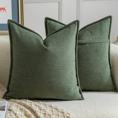 Madizz Lot de 2 Doux Housses de Coussin en Chenille avec Bordure Décorative pour Canapé Chambre...